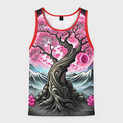 Майка-безрукавка мужская Большое дерево сакура, цвет: 3D-красный
