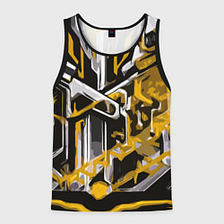 Мужская майка без рукавов Жёлто-белая агрессивная абстракция на чёрном фоне