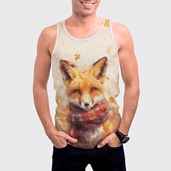 Майка-безрукавка мужская Лис в клетчатом шарфе, цвет: 3D-белый — фото 2