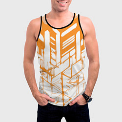 Майка-безрукавка мужская Агрессивные оранжевые полосы на белом фоне, цвет: 3D-черный — фото 2