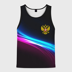 Мужская майка без рукавов Россия неоновые волны