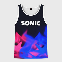 Майка-безрукавка мужская Sonic neon flame, цвет: 3D-белый