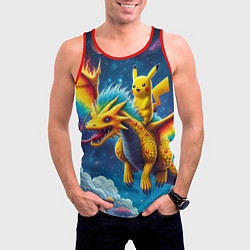 Майка-безрукавка мужская Pikachu on a fabulous dragon - neon glow, цвет: 3D-красный — фото 2