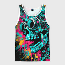 Майка-безрукавка мужская Cyber skull sketch - color blots, цвет: 3D-белый