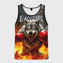 Майка-безрукавка мужская Волк боксер в огне, цвет: 3D-черный