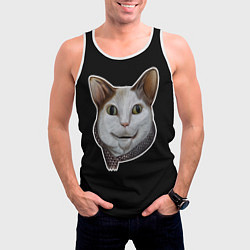 Майка-безрукавка мужская Кот - Бу испугался мем, цвет: 3D-белый — фото 2