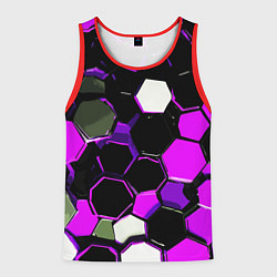 Мужская майка без рукавов Розово-белые шестиугольники на чёрном фоне