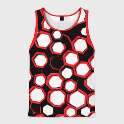Мужская майка без рукавов Красно-белые шестиугольники на чёрном фоне
