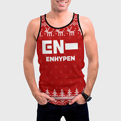 Майка-безрукавка мужская Новогодний Enhypen с оленями, цвет: 3D-черный — фото 2