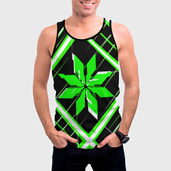Майка-безрукавка мужская Зелёно-белая звезда и полосы на чёрном фоне, цвет: 3D-черный — фото 2