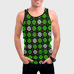 Майка-безрукавка мужская Бело-зелёные звёзды на чёрном фоне, цвет: 3D-черный — фото 2