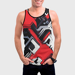Майка-безрукавка мужская Красно-белый техно паттерн, цвет: 3D-черный — фото 2