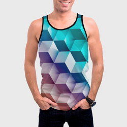 Майка-безрукавка мужская Объёмные разноцветные градиентные кубы, цвет: 3D-черный — фото 2