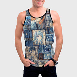 Майка-безрукавка мужская Аниме деним-пэчворк, цвет: 3D-черный — фото 2