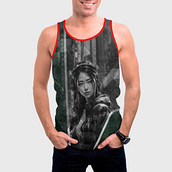 Майка-безрукавка мужская Азиатская девушка с зелёными глазами, цвет: 3D-красный — фото 2