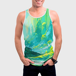 Майка-безрукавка мужская Зелёная кислотная абстракция, цвет: 3D-белый — фото 2