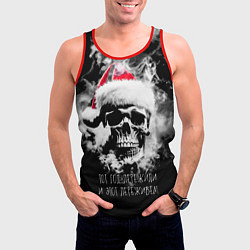 Майка-безрукавка мужская Череп в шапке Санты в дыму, цвет: 3D-красный — фото 2