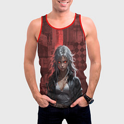 Майка-безрукавка мужская Девушка с прожигающим взглядом, цвет: 3D-красный — фото 2