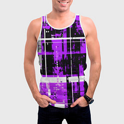 Майка-безрукавка мужская Фиолетово-белый гранж на чёрном фоне, цвет: 3D-белый — фото 2