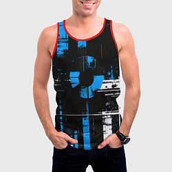 Майка-безрукавка мужская Сине-белый гранж на чёрном фоне, цвет: 3D-красный — фото 2
