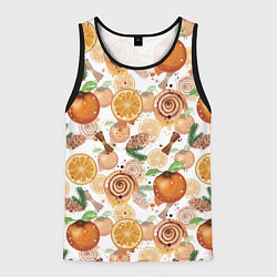 Мужская майка без рукавов Апельсины, корица, булочки с корицей на светлом фо