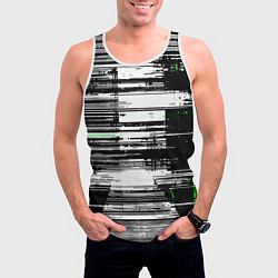 Майка-безрукавка мужская Горизонтальные чёрные линии на бело-зелёном фоне, цвет: 3D-белый — фото 2