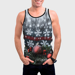 Майка-безрукавка мужская Новогодние снежинки, цвет: 3D-черный — фото 2