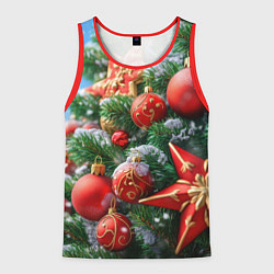 Мужская майка без рукавов Красные шары и звезда новогодняя