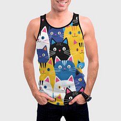 Майка-безрукавка мужская Много цветных котиков, цвет: 3D-черный — фото 2