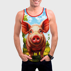 Майка-безрукавка мужская Свинка в деревне, цвет: 3D-красный — фото 2