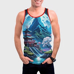 Майка-безрукавка мужская Пейзаж Японии и горы, цвет: 3D-красный — фото 2