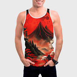 Майка-безрукавка мужская Япония природа в красном цвете, цвет: 3D-белый — фото 2