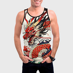 Майка-безрукавка мужская Красный дракон в японском стиле ирезуми, цвет: 3D-черный — фото 2