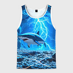 Майка-безрукавка мужская Акула и разряд молнии, цвет: 3D-белый