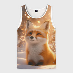 Майка-безрукавка мужская Рыжая лисичка в снежном лесу, цвет: 3D-белый