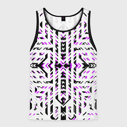 Мужская майка без рукавов Чёрно-фиолетовые диагональные полосы на белом фоне