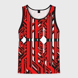 Мужская майка без рукавов Чёрно-красные техно полосы на белом фоне