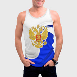 Майка-безрукавка мужская Герб России - белый и синий, цвет: 3D-белый — фото 2