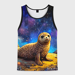 Майка-безрукавка мужская Тюлень в космосе, цвет: 3D-черный