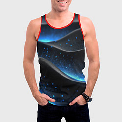 Майка-безрукавка мужская Черная волнистая текстура с синей пыльцой, цвет: 3D-красный — фото 2