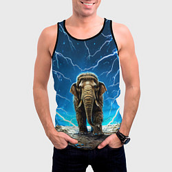 Майка-безрукавка мужская Мамонт и разряды молний, цвет: 3D-черный — фото 2