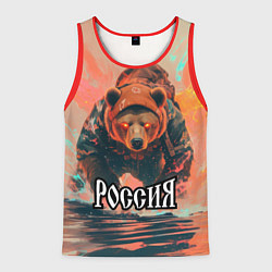 Майка-безрукавка мужская Россия - медведь, цвет: 3D-красный
