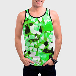 Майка-безрукавка мужская Green and white abstraction on a black background, цвет: 3D-черный — фото 2
