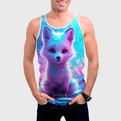 Майка-безрукавка мужская Песец в неоновом свете, цвет: 3D-белый — фото 2