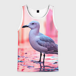 Майка-безрукавка мужская Чайка на розовом, цвет: 3D-белый