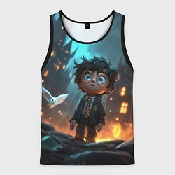 Майка-безрукавка мужская Маленький удивленный Гарри Поттер, цвет: 3D-черный