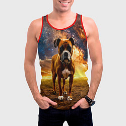 Майка-безрукавка мужская Немецкий боксер и звездное небо, цвет: 3D-красный — фото 2
