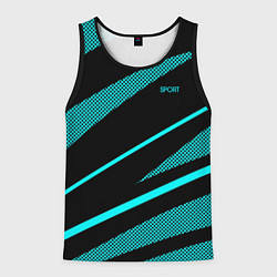 Мужская майка без рукавов Sport чёрный и неоновый голубой абстракция с полос