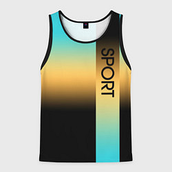 Мужская майка без рукавов Sport бирюзово-жёлто-чёрный градиент с полосой