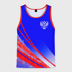 Мужская майка без рукавов Герб России на фоне цветов флага государства
